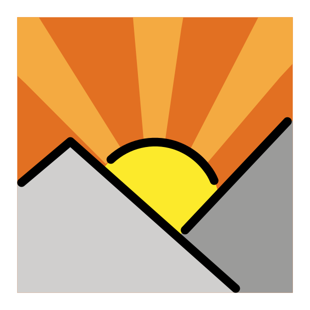 sunrise over mountains transparent PNG icon, color version, 618 by 618 pixels