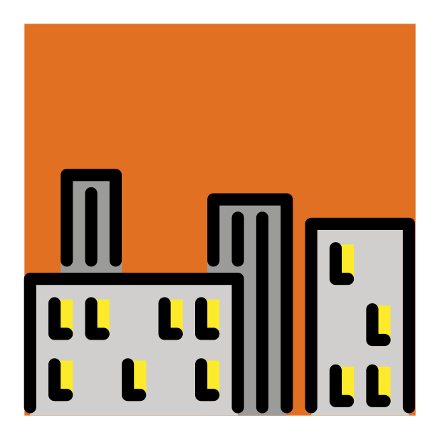 cityscape at dusk transparent PNG icon, color version, 618 by 618 pixels