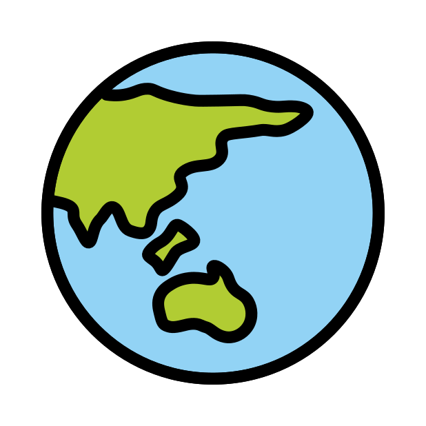 globe showing Asia-Australia transparent PNG icon, color version, 618 by 618 pixels