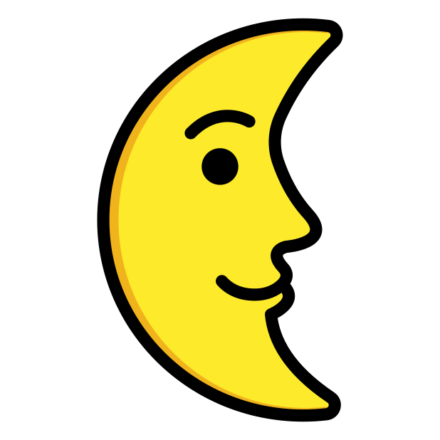last quarter moon face transparent PNG icon, color version, 618 by 618 pixels