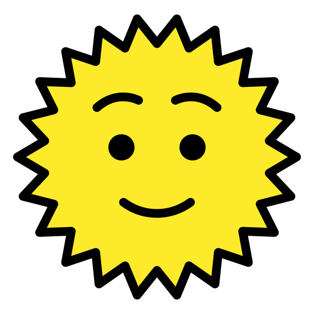 sun with face transparent PNG icon, color version, 618 by 618 pixels