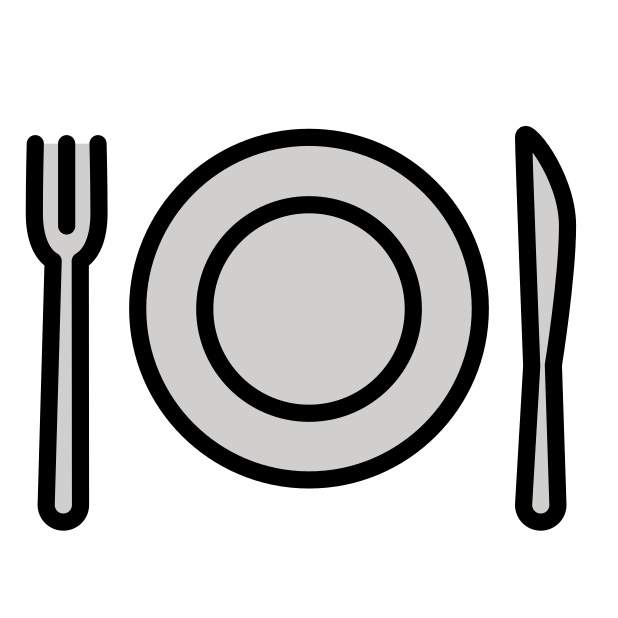 fork and knife with plate transparent PNG icon, color version, 618 by 618 pixels
