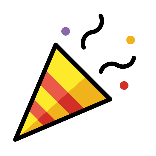 party popper transparent PNG icon, color version, 618 by 618 pixels