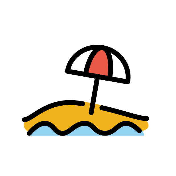 beach with umbrella transparent PNG icon, color version, 618 by 618 pixels
