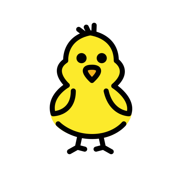 front-facing baby chick transparent PNG icon, color version, 618 by 618 pixels