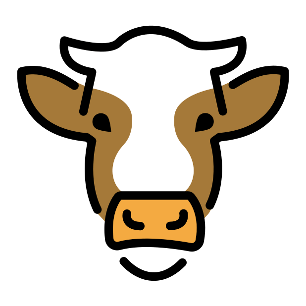 cow face transparent PNG icon, color version, 618 by 618 pixels