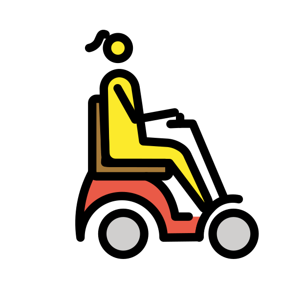 woman in motorized wheelchair: facing right transparent PNG icon, color version, 618 by 618 pixels