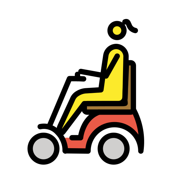 woman in motorized wheelchair transparent PNG icon, color version, 618 by 618 pixels