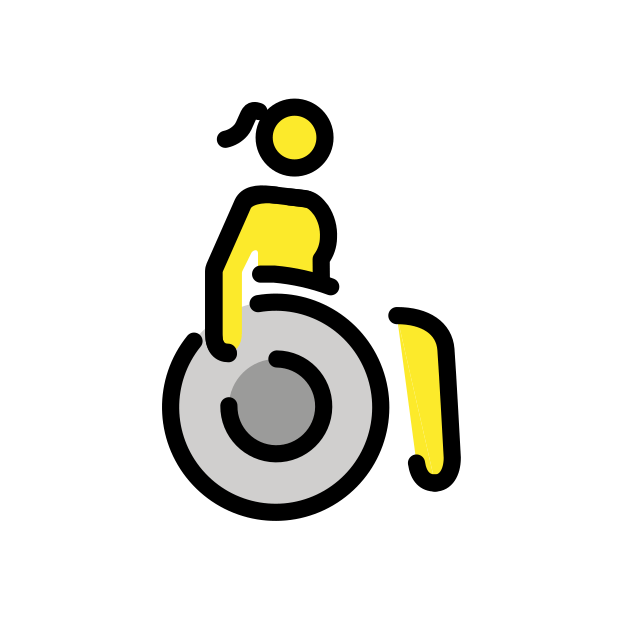 woman in manual wheelchair: facing right transparent PNG icon, color version, 618 by 618 pixels