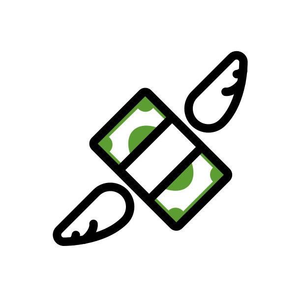 money with wings transparent PNG icon, color version, 618 by 618 pixels