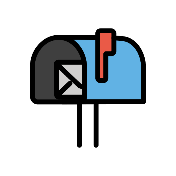 open mailbox with raised flag transparent PNG icon, color version, 618 by 618 pixels