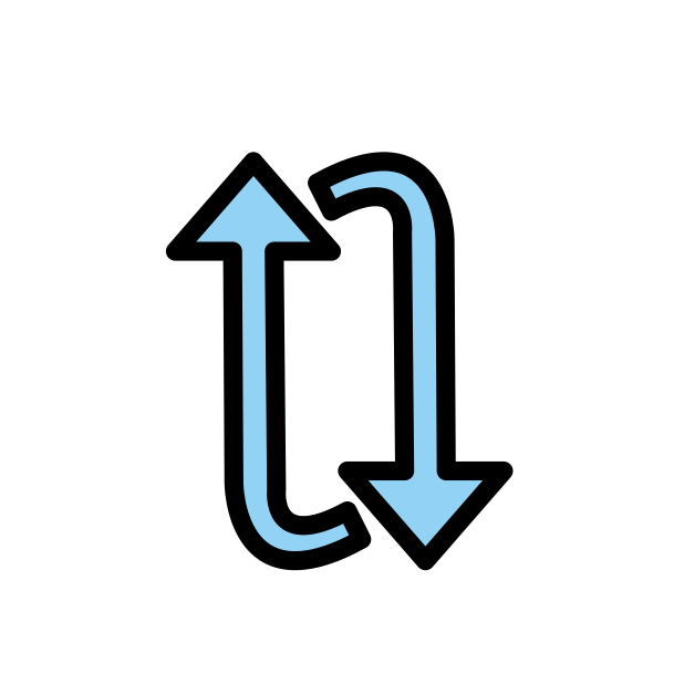 clockwise vertical arrows transparent PNG icon, color version, 618 by 618 pixels