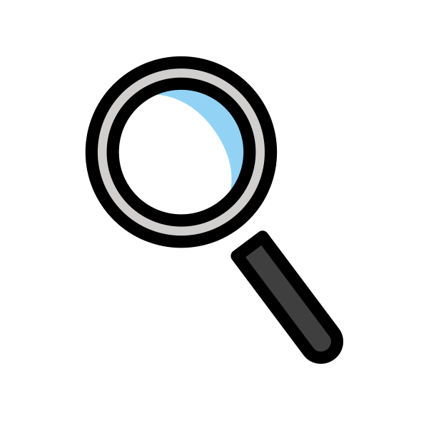 magnifying glass tilted left transparent PNG icon, color version, 618 by 618 pixels