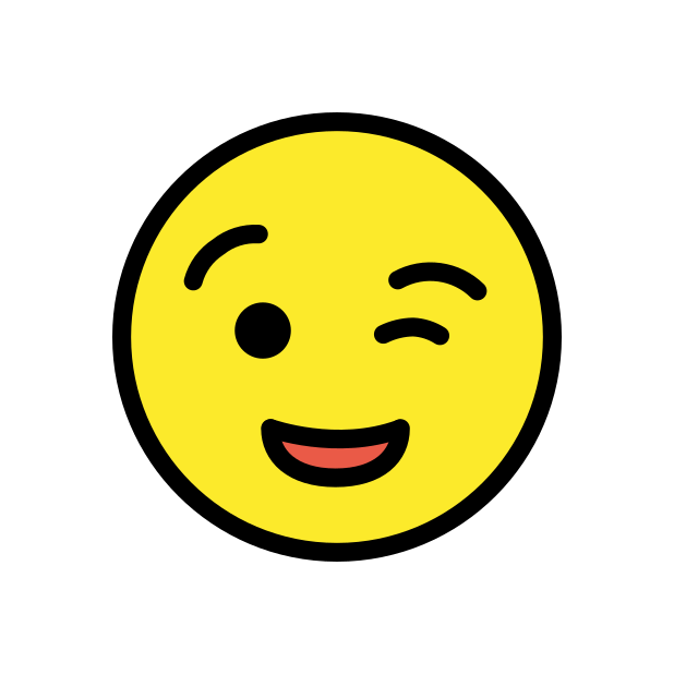 winking face transparent PNG icon, color version, 618 by 618 pixels