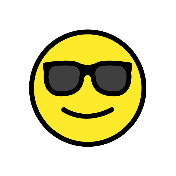 smiling face with sunglasses transparent PNG icon, color version, 618 by 618 pixels