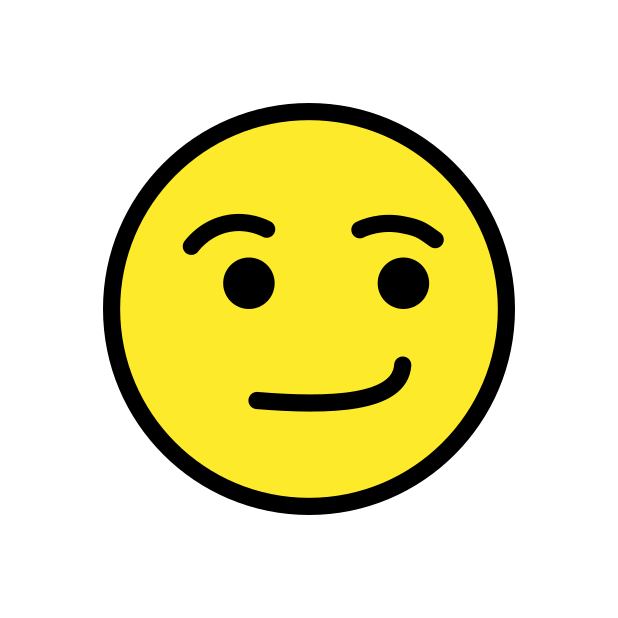 smirking face transparent PNG icon, color version, 618 by 618 pixels