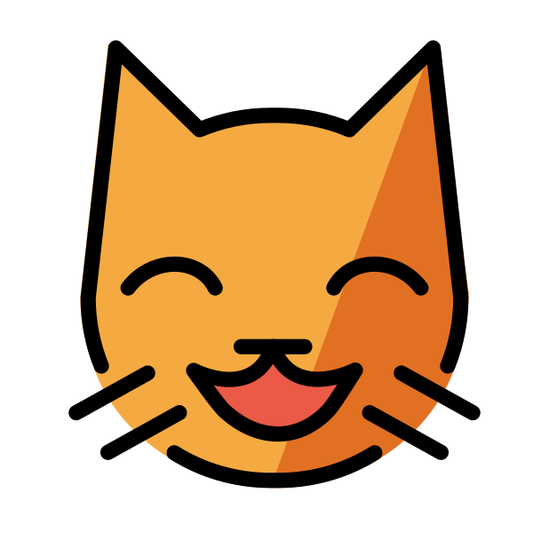 grinning cat with smiling eyes transparent PNG icon, color version, 618 by 618 pixels