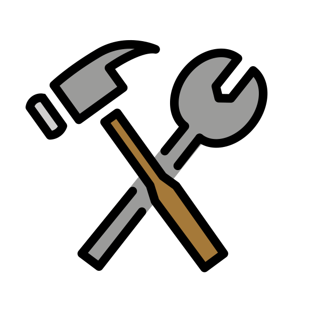 hammer and wrench transparent PNG icon, color version, 618 by 618 pixels