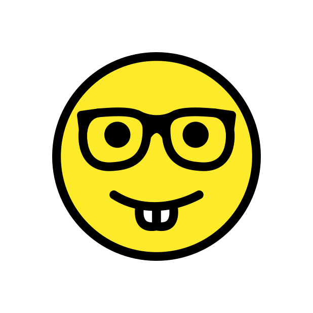 nerd face transparent PNG icon, color version, 618 by 618 pixels