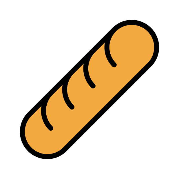 baguette bread transparent PNG icon, color version, 618 by 618 pixels