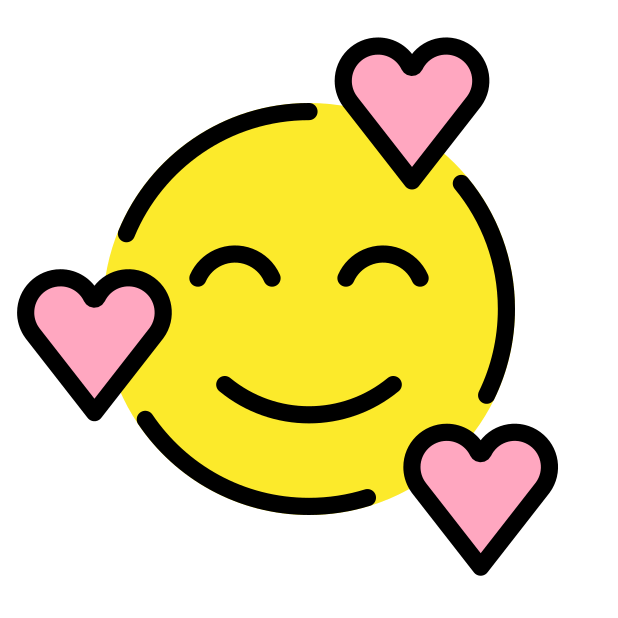 smiling face with hearts transparent PNG icon, color version, 618 by 618 pixels