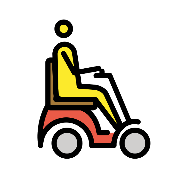 person in motorized wheelchair: facing right transparent PNG icon, color version, 618 by 618 pixels