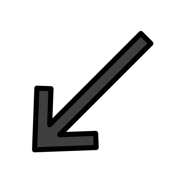down-left arrow transparent PNG icon, color version, 618 by 618 pixels