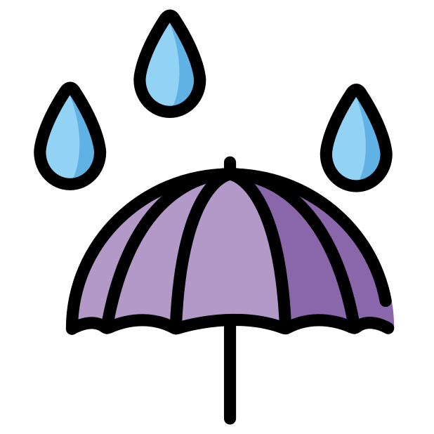 umbrella with rain drops transparent PNG icon, color version, 618 by 618 pixels