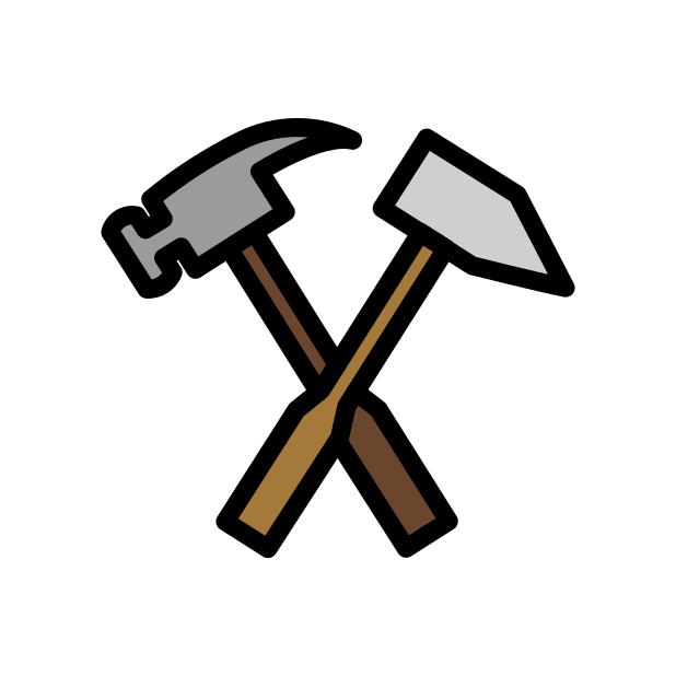 hammer and pick transparent PNG icon, color version, 618 by 618 pixels