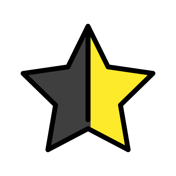 star with left half black transparent PNG icon, color version, 618 by 618 pixels
