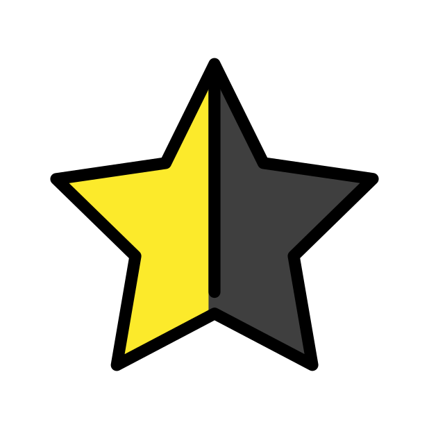 star with right half black transparent PNG icon, color version, 618 by 618 pixels