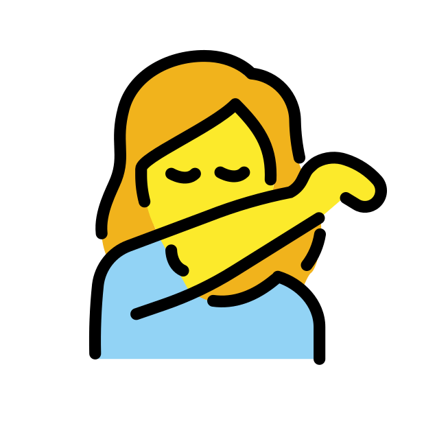 woman sneezing into elbow transparent PNG icon, color version, 618 by 618 pixels