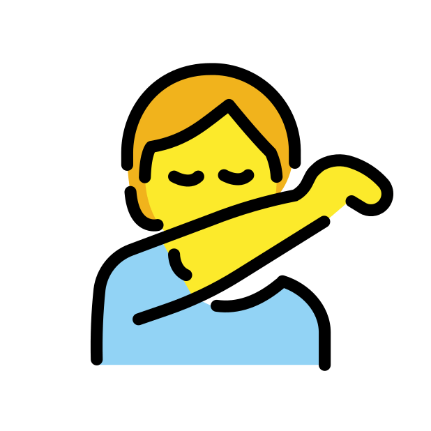 person sneezing into elbow transparent PNG icon, color version, 618 by 618 pixels